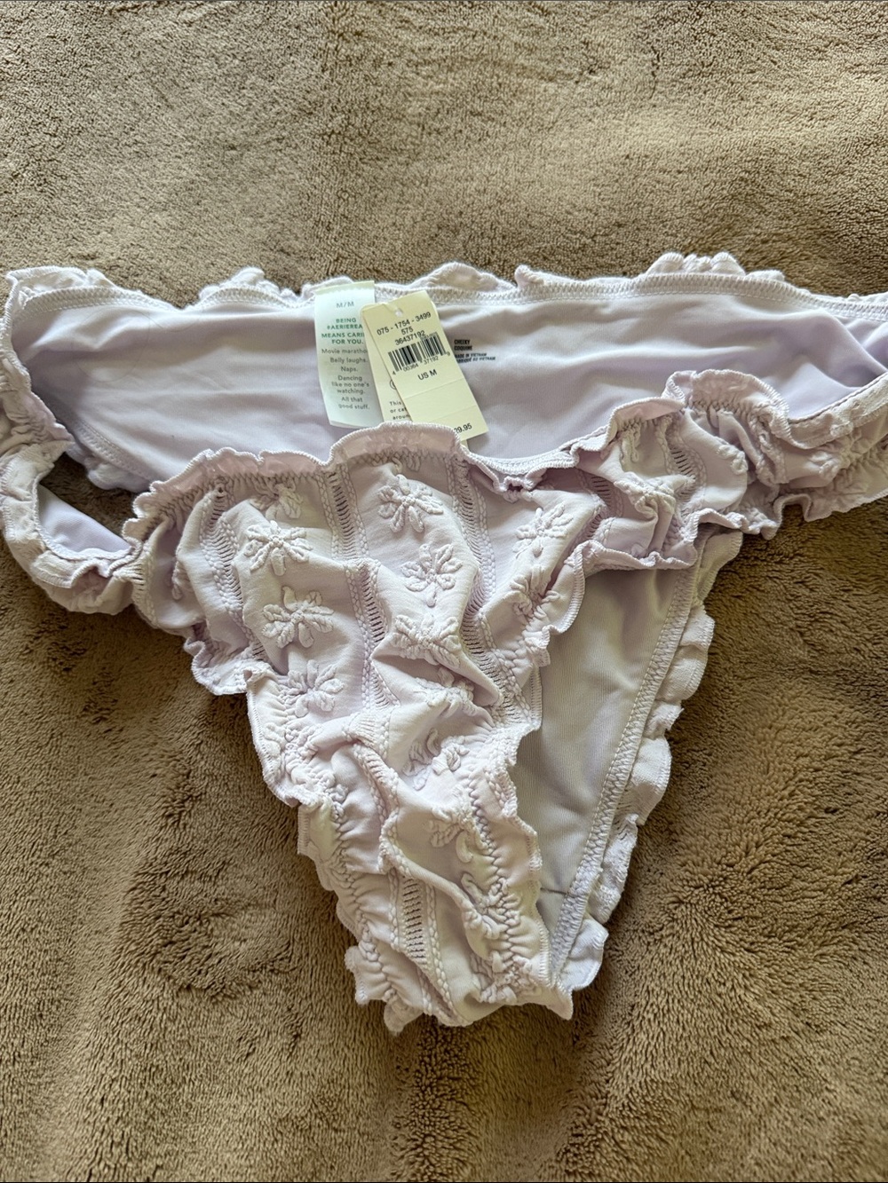 Women’s Embroidered Ruffle Bikini Brief - Light Lavender